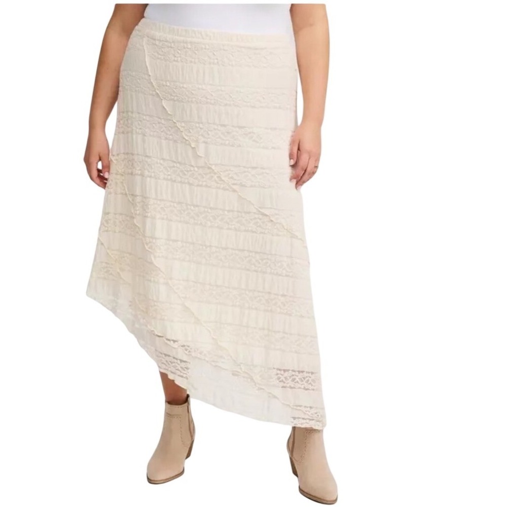 Torrid Cream Asymmetrical Lace Maxi Skirt 2X 18-20 42945768 Boho High Low NEW